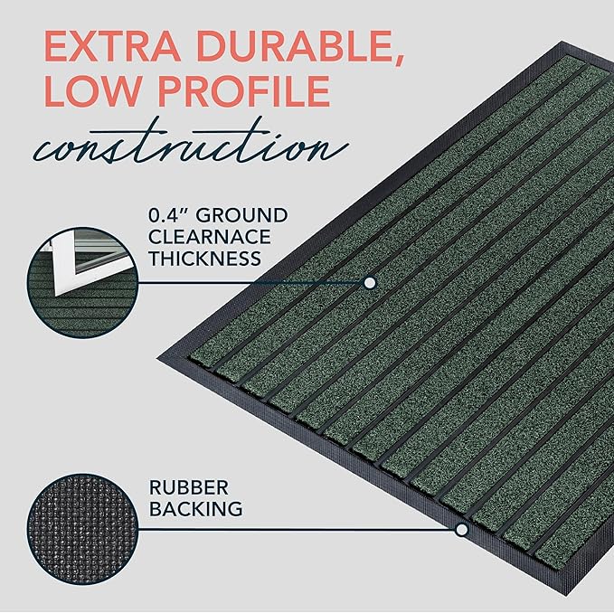 ubdyo Extra Durable Door Mat - Dirt Trapping Outdoor Welcome Mats - Non-Slip Outdoor Indoor Entrance - Low Profile Front Doormat (47" x 32", Bright Green)