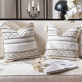 BlissBlush Decorative Throw Pillow Cover 18x18 Combo Set of 2 Square Boho Black Neutral Accent Pillowcase Tassels Farmhouse Cushion for Couch Sofa Bedroom Living Room Home Décor Cover ONLY