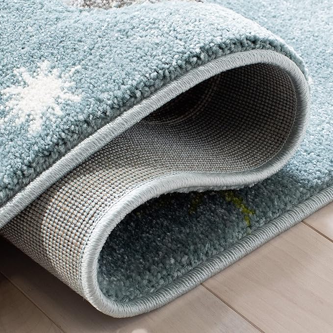 SAFAVIEH Carousel Kids Collection Accent Rug - 2'3" x 4', Teal & Ivory, Non-Shedding & Easy Care, Ideal for High Traffic Areas for Boys & Girls in Playroom, Nursery, Bedroom (CRK103J)