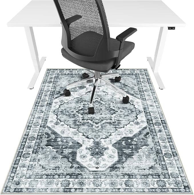 Office Chair Mat for Hardwood Floor&Tile Floor,36"X 48" Heavy Duty Desk Chair Mat for Hard Floors,Under Desk Rug for Rolling Computer Chair,Anti Slip,Low Pile Carpet Floor-Grey Flower