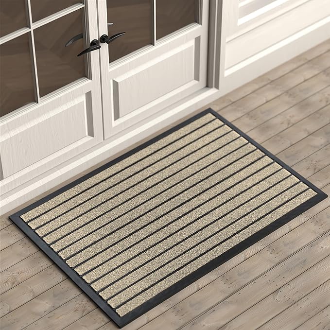 ubdyo Extra Durable Door Mat - Dirt Trapping Outdoor Welcome Mats - Non-Slip Outdoor Door Mats - Low Profile Front Door Mat - Indoor Doormat (47" x 32", Bright Beige)