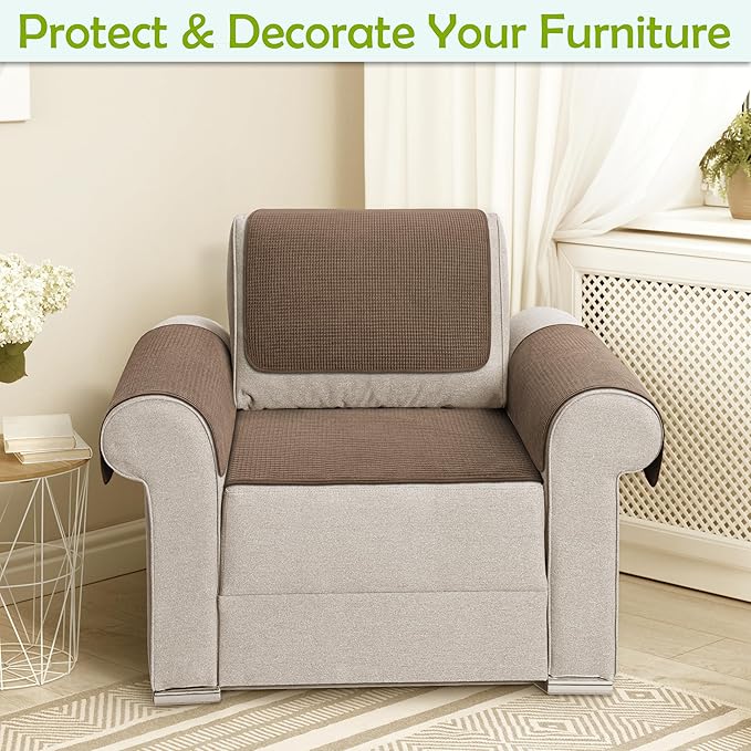 Couch Arm Covers, Sofa Arm Covers, Waterproof Armrest Cover for Sofas, Armchair, Loveseat, Non-Slip Recliner Arm Cover, Sofas Headrest Cover, Arm Chair Covers Set of 2 (Chocolate, 24"×20")