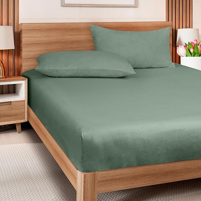 ROYALE LINENS 300 Thread Count 100% Long Staple Combed Cotton Fitted Sheet Twin XL - Super Soft Deep Pocket Bottom Sheet - Fitted Sheets Only - Elastic Sheets (Twin XL, Sage Green)