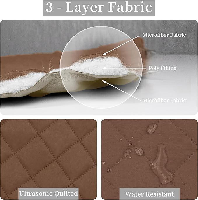 Easy-Going Twin Size Reversible Quilt Set with 1 Quilt and 1 Pillow Sham, Soft Bed Quilt Cover, Water Resistant Lightweight Microfiber Bedspread, Stain Resistant, Brown/Beige