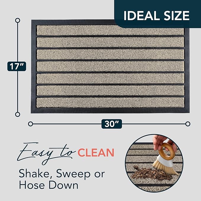 ubdyo Extra Durable Door Mat - Dirt Trapping Outdoor Welcome Mats - Non-Slip Outdoor Indoor Entrance - Low Profile Front Doormat (30" x 17", Bright Beige)