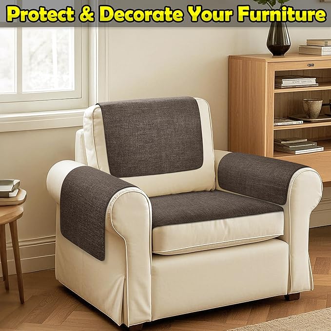 Couch Arm Covers, Waterproof Armrest Cover for Sofa, Armchair, Loveseat, Non-Slip Recliner Arm Cover, Sofa Arm Covers, Headrest Covers, Arm Chair Covers Set of 2 (Brown, 24"×20")