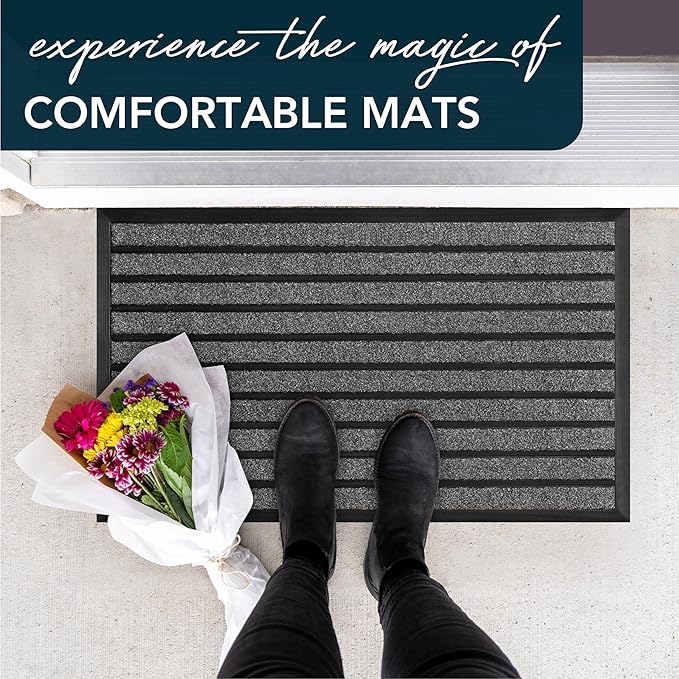 ubdyo Extra Durable Door Mat - Dirt Trapping Outdoor Welcome Mats - Non-Slip Outdoor Indoor Entrance - Low Profile Front Doormat (36" x 24", Bright Grey)