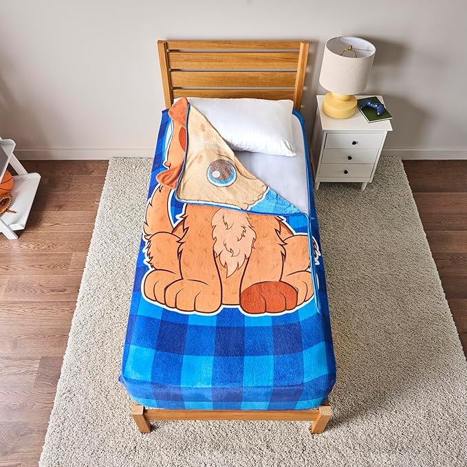 Bleacher Creatures ZippySack Twin Bed Zip-Up Bedding – Super Soft Fleece Fitted Blanket with Side Pocket & Durable Zipper – Easy Bed-Making for Kids (Dog)