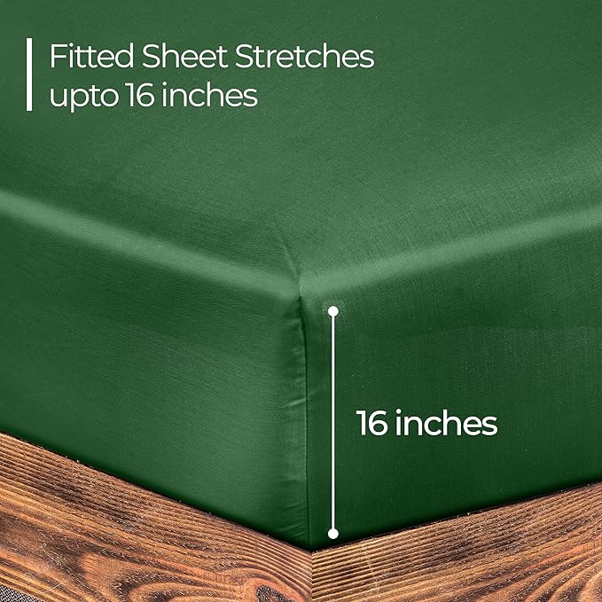 ROYALE LINENS 300 Thread Count 100% Long Staple Combed Cotton Fitted Sheet King - Super Soft Deep Pocket Bottom Sheet - Fitted Sheets Only - Elastic Sheets (King, Hunter Green)