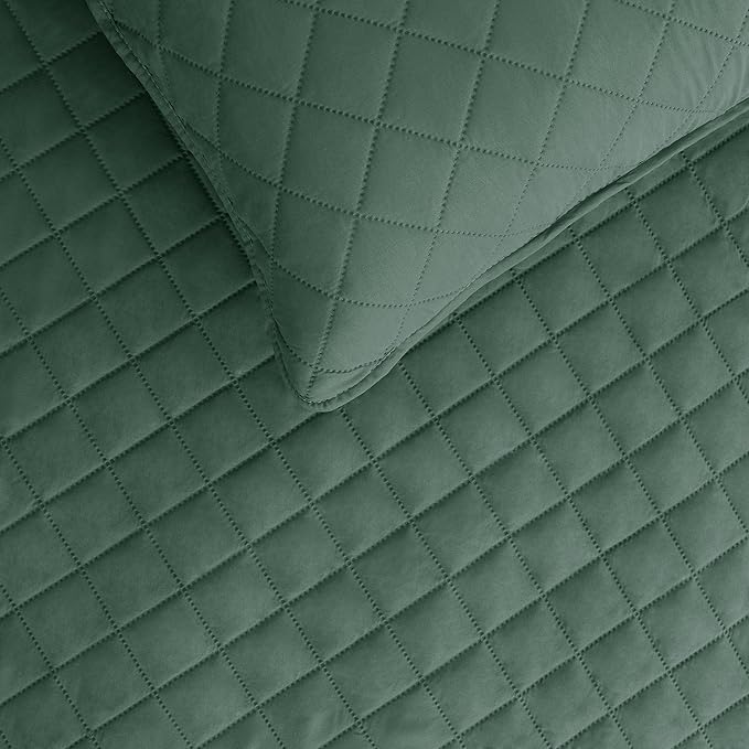 Easy-Going King Size Reversible Quilt Set with 1 Quilt and 2 Pillow Shams, Soft Bed Quilt Cover, Water Resistant Lightweight Microfiber Bedspread, Stain Resistant, Cyan/Ivory