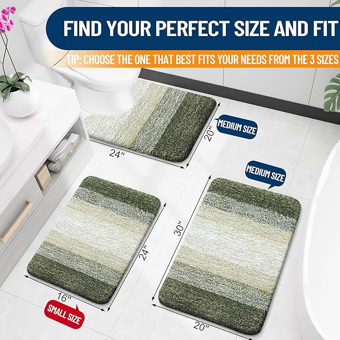 OLANLY Bathroom Rugs Mat 24x16, Extra Soft Absorbent Microfiber Bath Rugs, Rubber Backing, Quick Dry, Machine Washable Bath Mats for Bathroom Floor, Tub and Shower, Home Decor Accessories, Dark Green