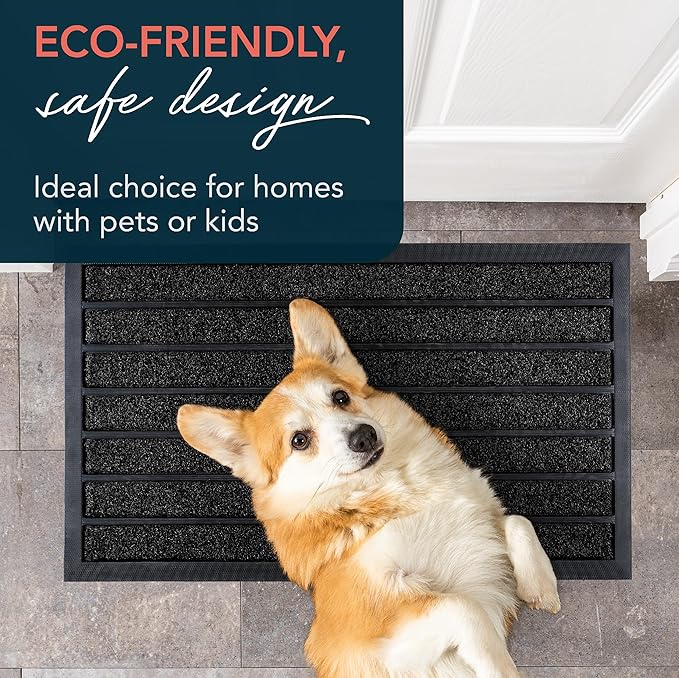 ubdyo Extra Durable Door Mat - Dirt Trapping Outdoor Welcome Mats - Non-Slip Outdoor Indoor Entrance - Low Profile Front Doormat (32" x 20", Bright Black)