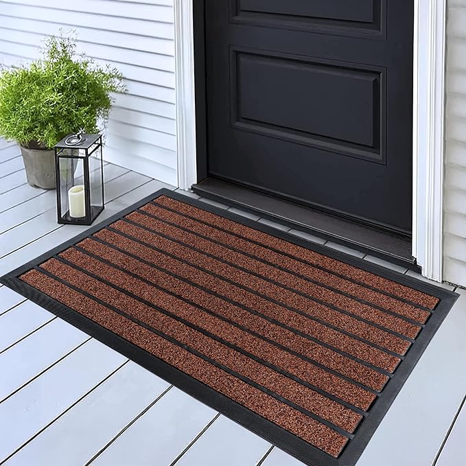 ubdyo Extra Durable Door Mat - Dirt Trapping Outdoor Welcome Mats - Non-Slip Outdoor Indoor Entrance - Low Profile Front Doormat (32" x 20", Bright Burgundy)