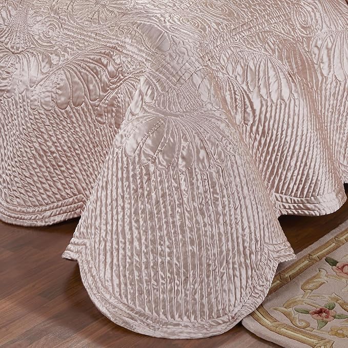 Touch of Class Portia Luxury Bedding | Posh Rose Quartz | Premier Quilted Polyester Satin | Romantic Hand Guided Machine Quilted Scroll Design 3 Piece Set with Full Bedspread and 2 Standard Shams
