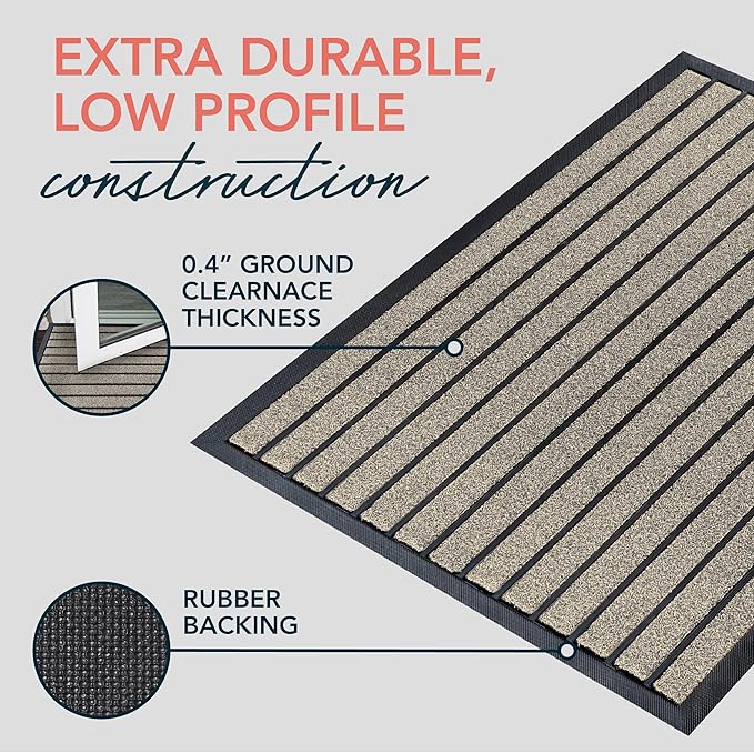 ubdyo Extra Durable Door Mat - Dirt Trapping Outdoor Welcome Mats - Non-Slip Outdoor Door Mats - Low Profile Front Door Mat - Indoor Doormat (47" x 32", Bright Beige)