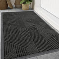 Smiry Front Door Mat Outside Entrance, Heavy Duty Sturdy Natural Rubber Doormat, Trap Dirt and Moisture, Easy Clean Low Profile Mats for Indoor Outdoor Entry, Irregular Triangle (47x32, Charcoal)