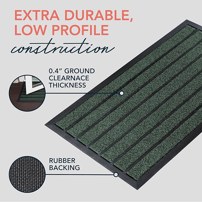 ubdyo Extra Durable Door Mat - Dirt Trapping Outdoor Welcome Mats - Non-Slip Outdoor Indoor Entrance - Low Profile Front Doormat (30" x 17", Bright Green)