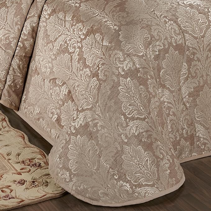 Touch of Class Camelot Luxury Bedding | Neutral Almond | Matte Satin Damask on Richly Textured Jacquard-Woven Chenille | Designed 3 Piece Set Includes Queen Quilted Bedspread & 2 Standard Shams