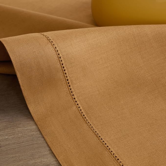 Solino Home Linen Brown Sugar Table Runner 90 Inches Long - 100% Pure Linen 14 x 90 Inch Table Runner - Classic Hemstitch