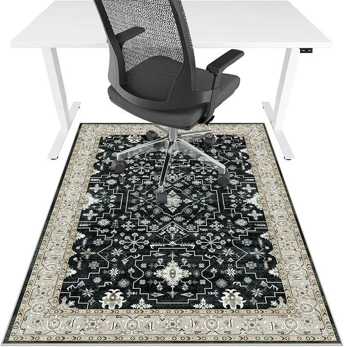Office Chair Mat for Hardwood Floor&Tile Floor,36"x48" Heavy Duty Desk Chair Mat for Hard Floors,Under Desk Rug for Rolling Computer Chair,Anti Slip,Low Pile Carpet Floor-Frame Black White