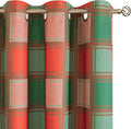 Christmas Curtains for Living Room 84 Inches Long - Plaid Patterned Linen Blackout Curtains, Gingham Printed Drapes for Bedroom Winter Decor Thermal Insulated 52x84 Inch 2 Panels, Red Green