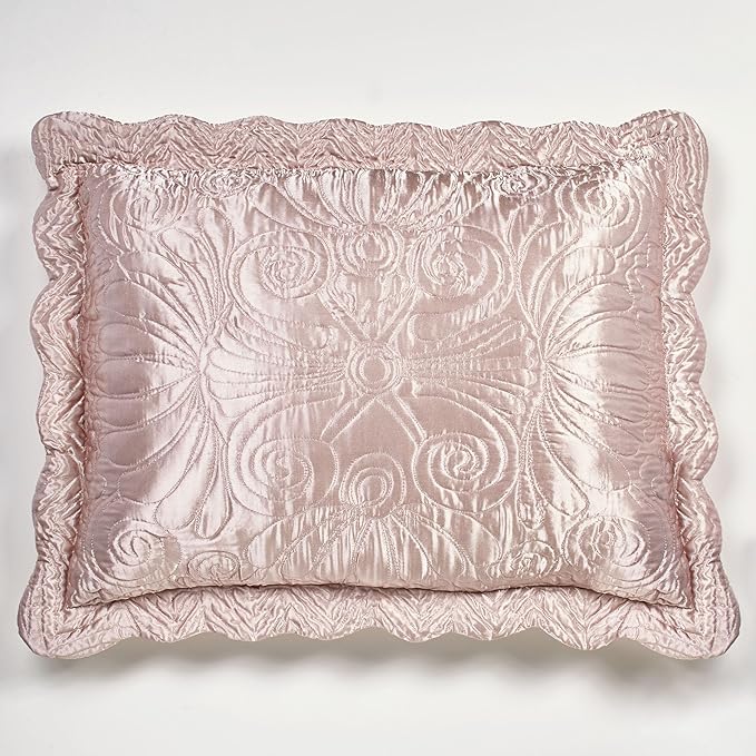 Touch of Class Portia Luxury Bedding | Posh Rose Quartz | Premier Quilted Polyester Satin | Romantic Hand Guided Machine Quilted Scroll Design 3 Piece Set with Queen Bedspread and 2 Standard Shams