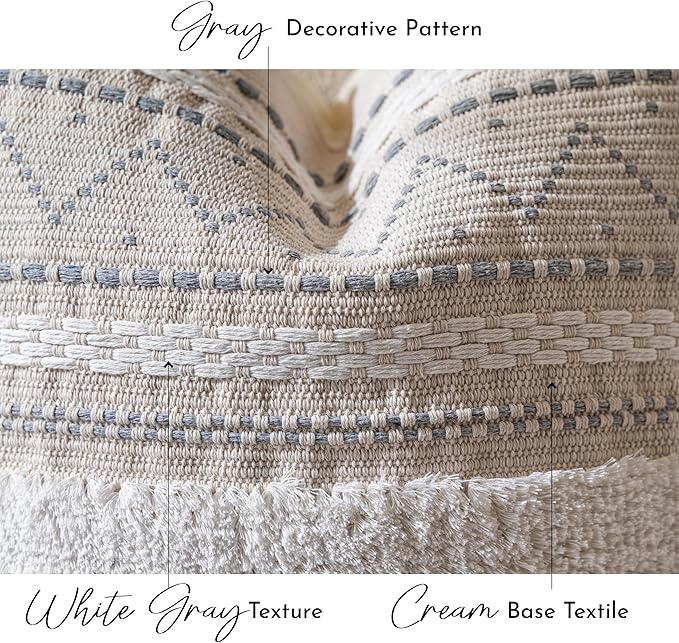 BlissBlush Gray Decorative Throw Pillow Cover 20x20 Combo Set of 2 Square Boho Neutral Grey Accent Pillowcase Tassels Farmhouse Cushion for Couch Sofa Bedroom Living Room Home Décor Cover ONLY