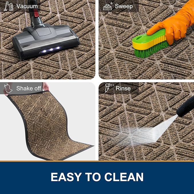 Smiry Front Door Mat Outside Entrance, Heavy Duty Sturdy Natural Rubber Doormat, Trap Dirt and Moisture, Easy Clean Low Profile Mats for Indoor Outdoor Entry, Grid Geometric (47x32, Brown)