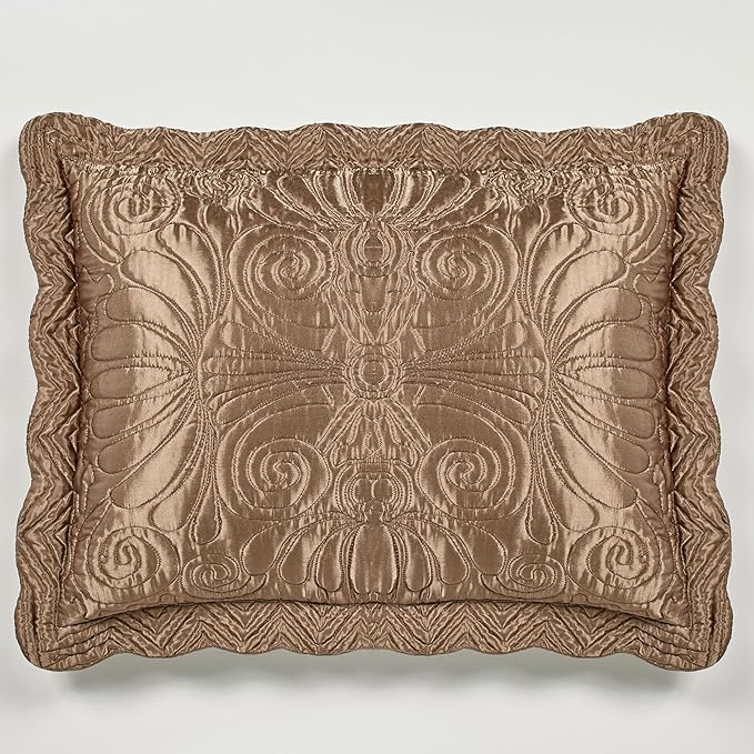 Touch of Class Portia Luxury Bedding | Rich Smoky Topaz | Premier Quilted Polyester Satin | Hand Guided Machine Quilted Scroll Design 3 Piece Set: Full Oversized Bedspread & 2 Standard Shams