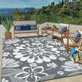 Ileading Outdoor Plastic Straw Rug 8x10ft Funny Floral Style Reversible Patio Area Rugs Waterproof Non Shedding Portable Carpets for Rv Outside Deck Pool Beach Picnic Camping (Grey)