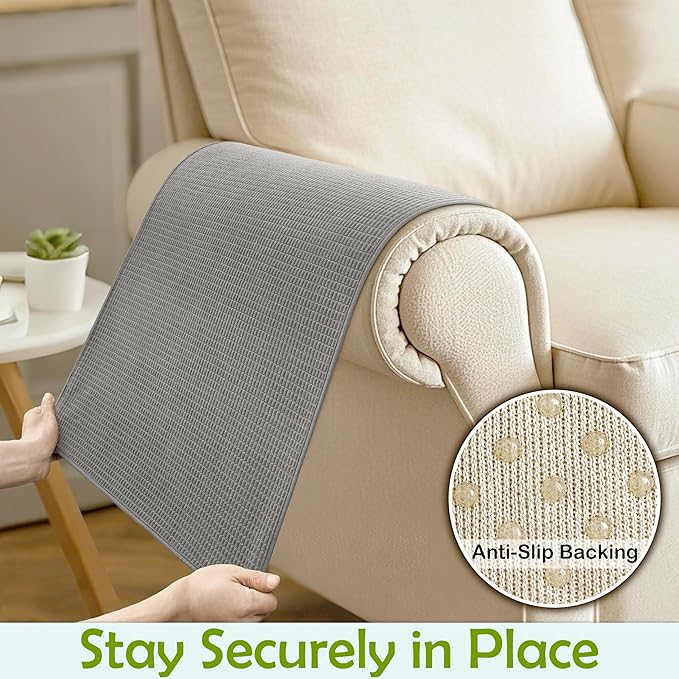 Couch Arm Covers, Sofa Arm Covers, Waterproof Armrest Covers for Sofa, Armchair, Loveseat, Non-Slip Recliner Arm Covers, Sofa Headrest Covers, Arm Chair Covers Set of 2 (Gray, 26"×26")
