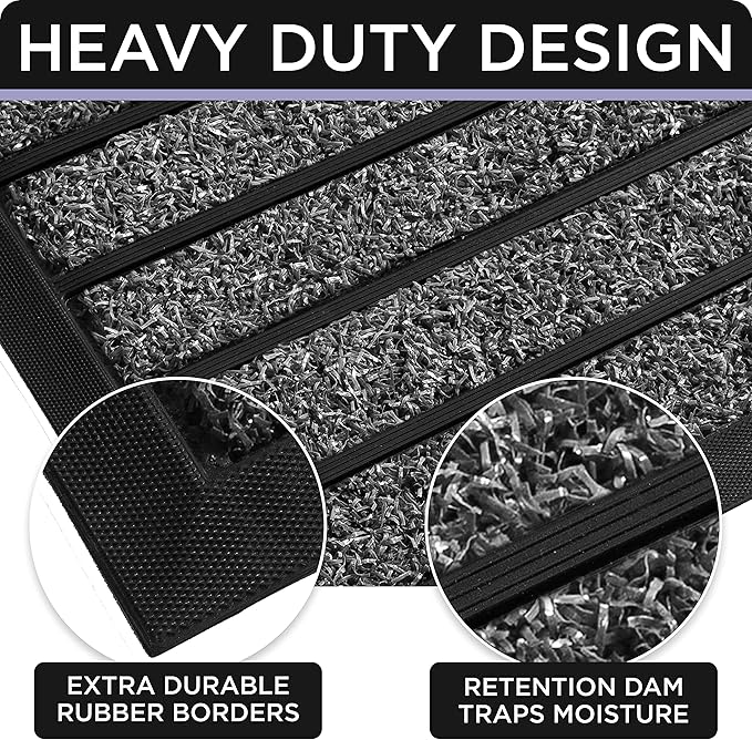 ubdyo Door Mat Outside Entrance - Dirt Trapping Outdoor Welcome Mats - Non-Slip Outdoor Indoor Entrance - Low Profile Front Doormat (30" x 17", Bright Grey)