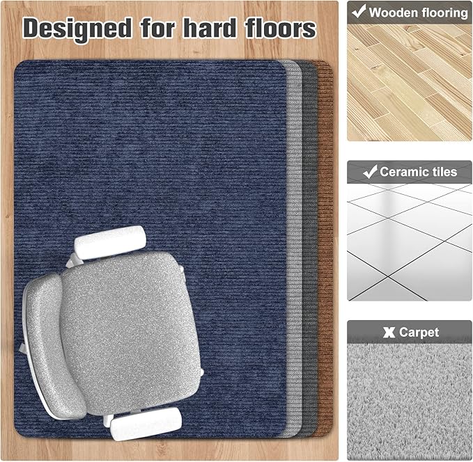 Placoot Desk Chair Mat for Hardwood Floor Corduroy Surface 1/6" Thick 55"x35" Office Chair Mat for Rolling Chairs-100% Large Anti-Slip Backing Under Desk Low-Pile Office Rug Floor Mat