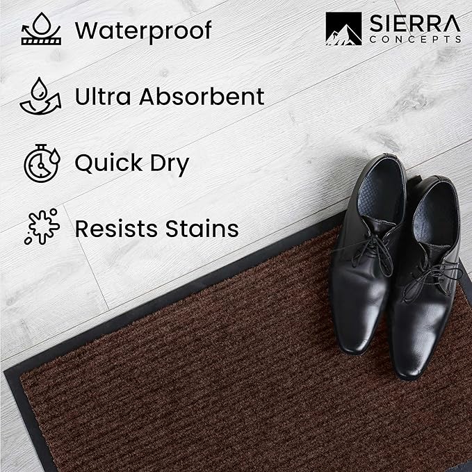 Sierra Concepts 2-Pack Front Door Mat - Large 36 x 24 Welcome Indoor Outdoor Entryway Mats for Shoe Scraper, Ideal for Inside Outside High Traffic Area, Dark Brown