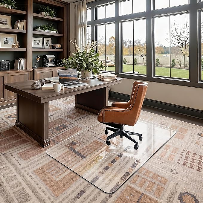 Office Chair Mat for Carpet & Hardwood, Upgraded 32" x 48" Dual Use Tempered Glass Chair Mat for Chair and Footrest Under Desk