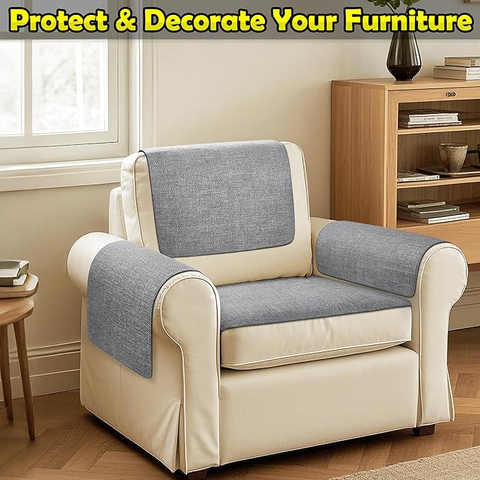 Couch Arm Covers, Waterproof Armrest Cover for Sofa, Armchair, Loveseat, Non-Slip Recliner Arm Cover, Sofa Arm Covers, Headrest Covers, Arm Chair Covers Set of 2 (Gray, 28"×24")