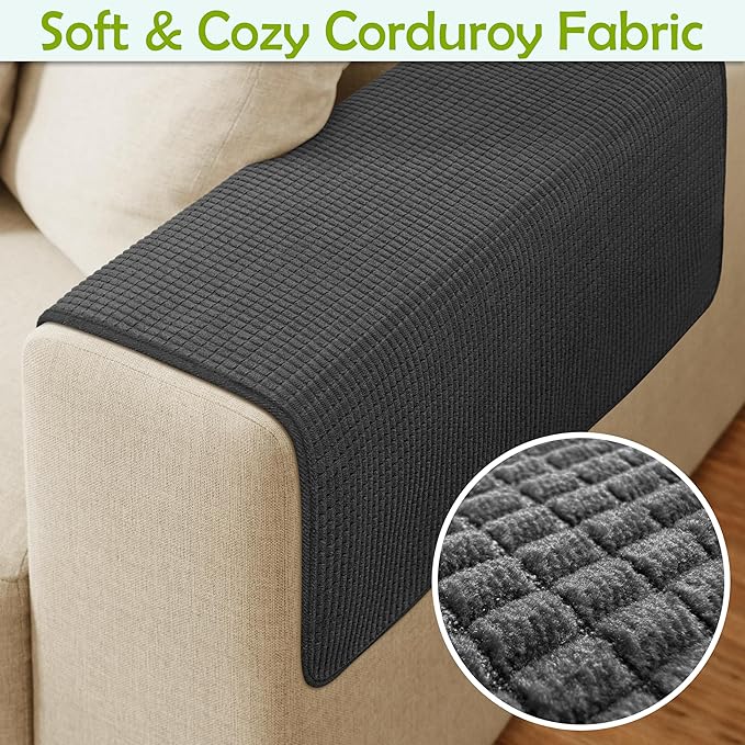 Couch Arm Covers, Waterproof Armrest Cover for Sofa, Armchair, Loveseat, Non-Slip Recliner Arm Covers, Sofa Headrest Covers, Arm Chair Covers Set of 2 (Dark Gray, 24"×20")