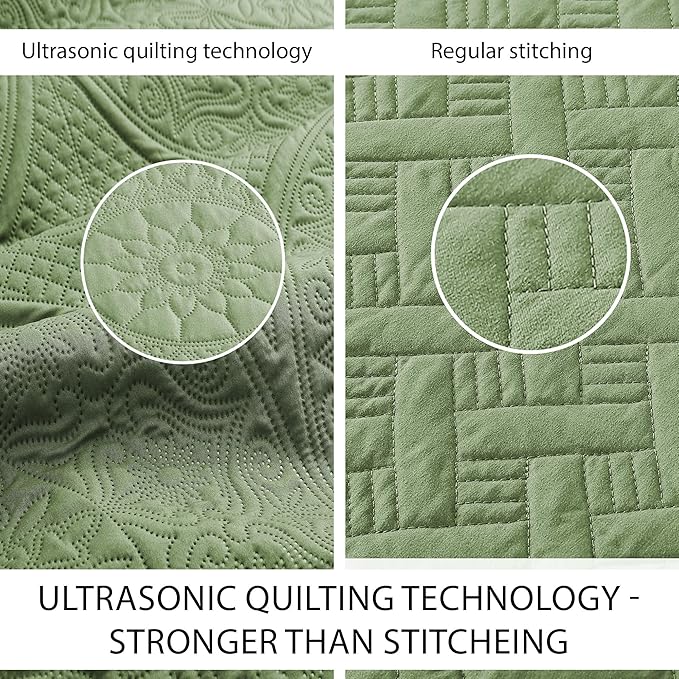 IR Imperial Rooms Twin Quilt Bedding Set Size (68” x 86”) + 1 Pillow Shams (20” x 26” + 2”) - 2 Pcs All Season Lightweight Reversible Microfiber Coverlet Floral Embossed Quilt Bedspread (Olive Green)