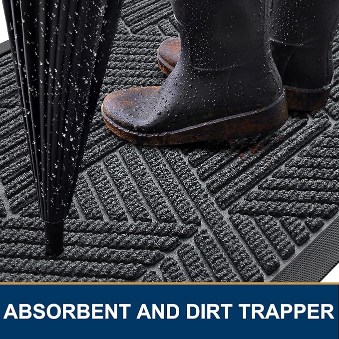 Smiry Front Door Mat Outside Entrance, Heavy Duty Sturdy Natural Rubber Doormat, Trap Dirt and Moisture, Easy Clean Low Profile Mats for Indoor Outdoor Entry, Irregular Triangle (36x24, Grey)