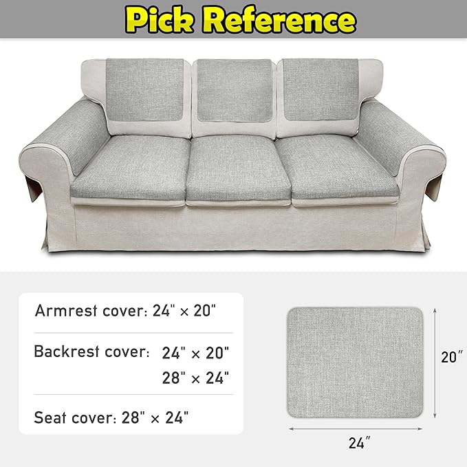Couch Arm Covers, Waterproof Armrest Cover for Sofa, Armchair, Loveseat, Non-Slip Recliner Arm Cover, Sofa Arm Covers, Headrest Covers, Arm Chair Covers Set of 2 (Light Gray, 24"×20")