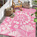 Ileading Outdoor Plastic Straw Rug 6x9ft Funny Floral Style Reversible Patio Area Rugs Waterproof Non Shedding Portable Carpets for Rv Outside Deck Pool Beach Picnic Camping (Pink)