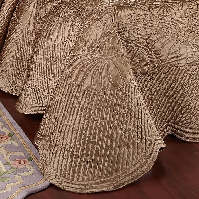 Touch of Class Portia Luxury Bedding | Rich Smoky Topaz | Premier Quilted Polyester Satin | Hand Guided Machine Quilted Scroll Design 3 Piece Set: Full Oversized Bedspread & 2 Standard Shams