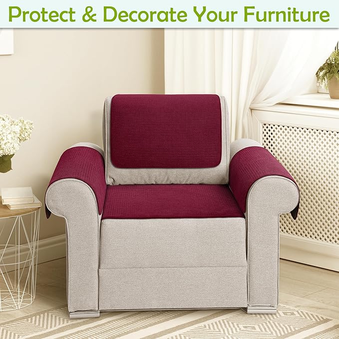 Couch Arm Covers, Sofa Arm Covers, Waterproof Armrest Covers for Sofa, Armchair, Loveseat, Non-Slip Recliner Arm Covers, Sofa Headrest Covers, Arm Chair Covers Set of 2 (Burgundy, 24"×20")