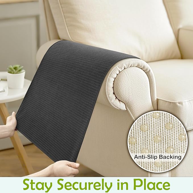 Couch Arm Covers, Waterproof Armrest Cover for Sofa, Armchair, Loveseat, Non-Slip Recliner Arm Covers, Sofa Headrest Covers, Arm Chair Covers Set of 2 (Dark Gray, 26"×26")
