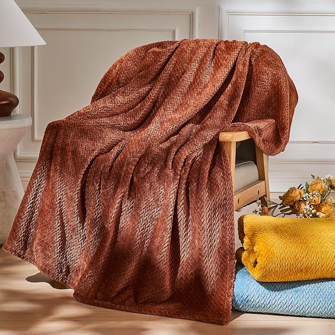 NEWCOSPLAY Super Soft King Blanket Coffee Premium Silky Flannel Fleece Leaves Pattern Lightweight Bed Blanket All Season Use (Coffee, King(90"x110"))