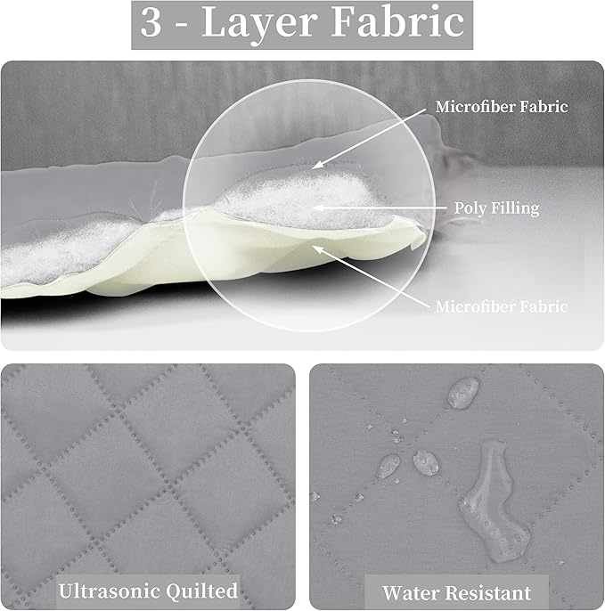 Easy-Going Twin Size Reversible Quilt Set with 1 Quilt and 1 Pillow Shams, Soft Bed Quilt Cover, Water Resistant Lightweight Microfiber Bedspread, Stain Resistant, Light Gray/Ivory