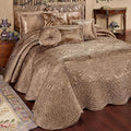 Touch of Class Portia Luxury Bedding | Rich Smoky Topaz | Premier Quilted Polyester Satin | Romantic Hand Guided Machine Quilted Scroll Design 3 Piece Set: King Oversized Bedspread & 2 King Shams