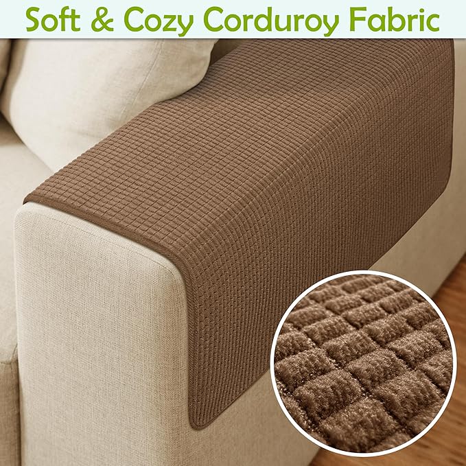 Couch Arm Covers, Waterproof Armrest Cover for Sofa, Armchair, Loveseat, Non-Slip Recliner Arm Covers, Sofa Headrest Covers, Arm Chair Covers Set of 2 (Coffee, 24"×20")