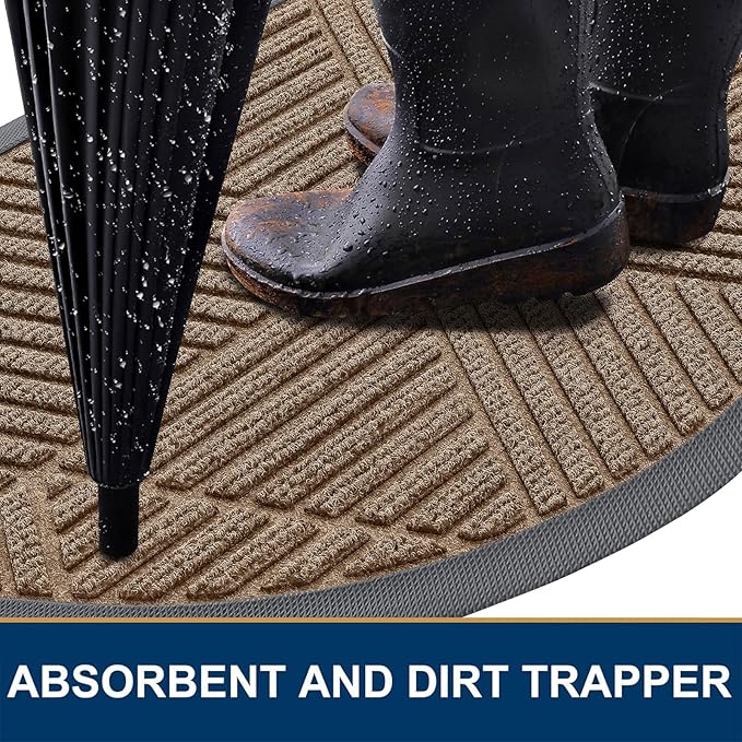 Smiry Half Circle Front Door Mat Outside Entrance, Heavy Duty Sturdy Natural Rubber Doormat, Trap Dirt and Moisture, Low Profile Mats for Indoor Outdoor Entry, Irregular Triangle (36x24, Brown)