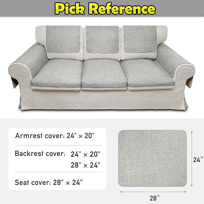 Couch Arm Covers, Waterproof Armrest Cover for Sofa, Armchair, Loveseat, Non-Slip Recliner Arm Cover, Sofa Arm Covers, Headrest Covers, Arm Chair Covers Set of 2 (Light Gray, 28"×24")